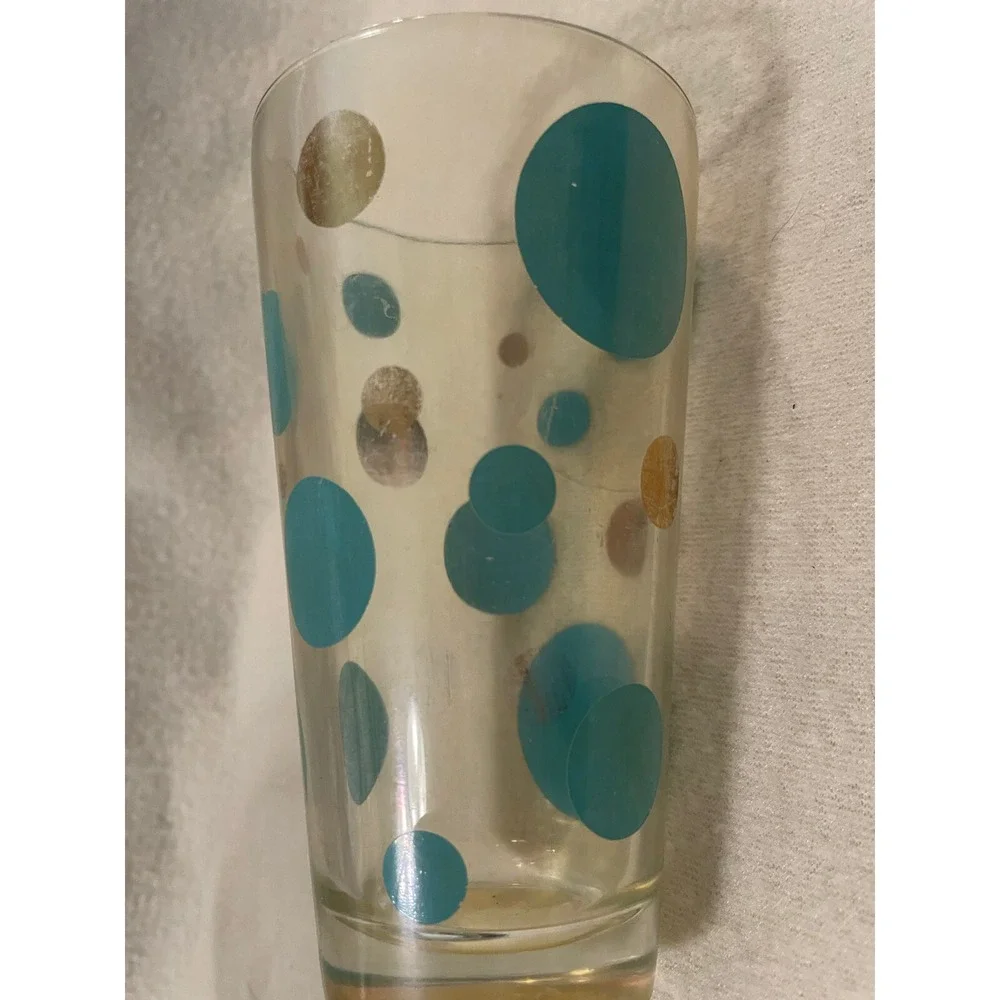 MCM Turquoise Blue & Gold Dot Glass Retro Vintage 5 1/4